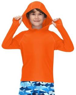BesserBay Kinder UV Shirt Langarm Orange Schwimmshirt Bademode Kapuzen mit UV-Shutz UPF 50+ Rashguard 150 von BesserBay
