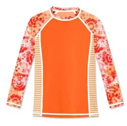 BesserBay Mädchen Badeanzug Druck UV Shirt Langarm Rundhals Orange UPF 50+ Sonnenschutz Rash Guard 110 von BesserBay