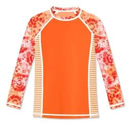 BesserBay Mädchen Druck Badeanzug UV Shirt Rundhals UPF 50+ Sonnenschutz Orange Langarm Rash Guard 150 von BesserBay