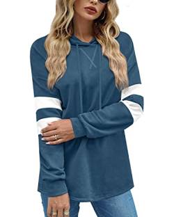 BesserBay Modischer Pullover Hoodie Sweatshirt langärmliges Kapuzen-T-Shirt Arbeit Urlaub Lässiges Sweatshirt-Patchwork Capriblau XL von BesserBay