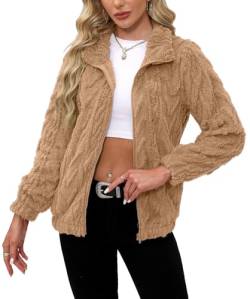 BesserBay Ohne Kapuze mit Reißverschlüssen Winter Warm Jacke Damen Teddyfleece Schick Schick Ohne Kapuze Damen Schick Multitexturiert-Braun M von BesserBay