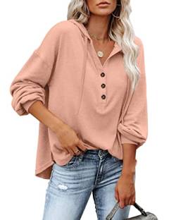 BesserBay Pullover Frauen Herbstliches Kapuzen Shirt mit Schönen Knopfleiste und Seitlichen Schlitzen Rosa XL von BesserBay