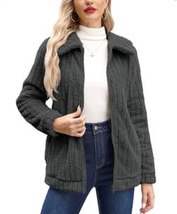 BesserBay Sweatjacke Damen Teddyfleece Schick Funktions Winter Warm Teddy Jacke Damen Schick mit Reißverschlüssen Jacke Damen Schick Längsstreifen-Grau L von BesserBay