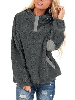 BesserBay Teddy-Fleece Hoodie Damen Kapuzenpullover Lässig Einfarbig Sweatshirt Herbst Winter Pullover Grau S von BesserBay