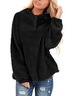 BesserBay Teddy-Fleece Hoodie Damen Kapuzenpullover Lässig Einfarbig Sweatshirt Herbst Winter Pullover Schwarz S von BesserBay