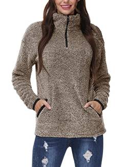 BesserBay Teddy Fleecejacke Damen Kuschelig Warm Plüschjacke Teddy Pullover Damen Kaffee XL von BesserBay