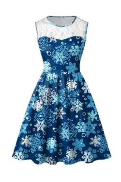 BesserBay Weihnachten Damen Kleid A-Linie Kleider Druck Spitzenkleid Ärmellos Party Swing Weihnachtskleid XXL von BesserBay