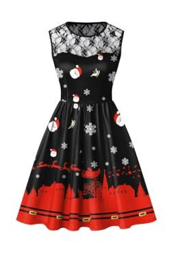 BesserBay Weihnachten Damen Kleid Ärmellos Knielang Spitzenkleid Party Swing Druck Weihnachtskleid XL von BesserBay