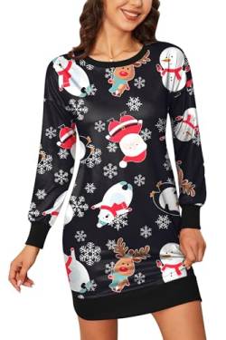 BesserBay Weihnachten Damen Langarm Rundhals Weihnachtskleid Lustige Christmas Midikleid Schneemann XL von BesserBay