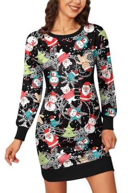 BesserBay Weihnachten Damen Lustige Weihnachtskleid Christmas Langarm Rundhals Midikleid Schneemann S von BesserBay