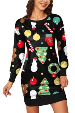 BesserBay Weihnachten Damen Party Kleid Rundhals Langarm Lustige Christmas Midikleid Weihnachtsbaum L von BesserBay