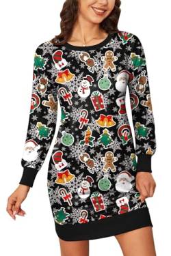 BesserBay Weihnachten Damen Weich Kleid Rundhals Langarm Lustige Christmas Midikleid Weihnachtsbaum XXL von BesserBay