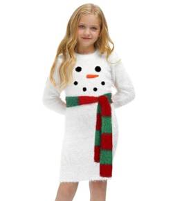 BesserBay Weihnachten Mädchen Strickkleid Schneemann Outfit Kinder Freizeitkleid Festlich Partykleid Weiß 140 von BesserBay