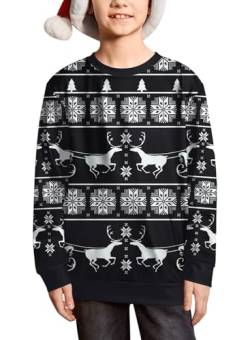 BesserBay Weihnachtspullover Jungen Weihnacht Sweatshirts T Shirts Langarm Shirts Kinder Pullover Schwarz 7-8 Jahre von BesserBay