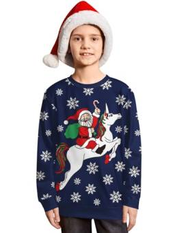 BesserBay Weihnachtspullover Kinder Weihanchten Schlafanzug Oberteil Langarm Shirts Jungen Pullover Blau 8-9 Jahre von BesserBay