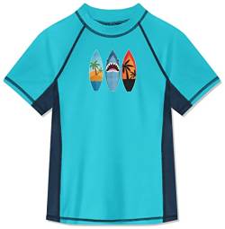 Kinder UV-Shirt Schnelltrocknend Jungen Rashgaurd mit Raglan Ärmeln Dunkelblau/Aqua 130 von BesserBay