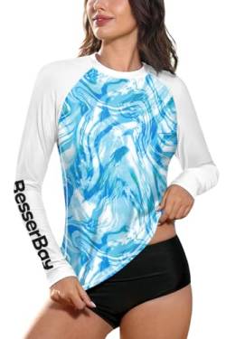 Rash Guard Damen Atmungsaktive Dehnbare Schwimmshirt Langarm Surfshirt Stehkragen Sonnenschutz UV Shirt 19B5 40 EU/Large von BesserBay