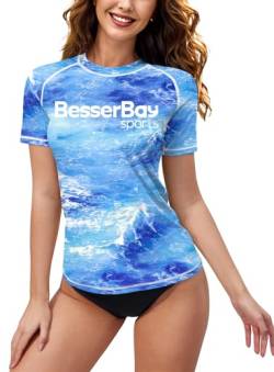 Rash Guard Damen Bequeme Schwimmshirt Kurzarm Surfshirt Stehkragen Sonnenschutz UV Shirt C2 42 EU/XL von BesserBay