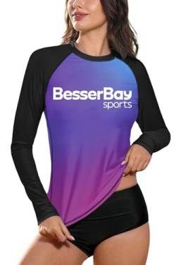 Rash Guard Damen Dehnbare Atmungsaktive Schwimmshirt Stehkragen Langarm Sonnenschutz Surfshirt UV Shirt 19C5 42 EU/XL von BesserBay