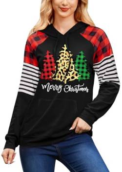 Weihnachten Damen Casual Kapuzenpullover Langarm mit Tasche Lustige Christmas Hoodie Weihnachtsbaum M von BesserBay