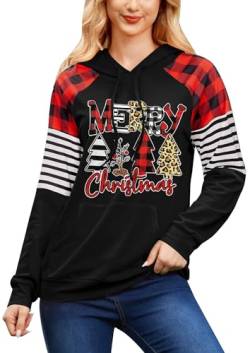 Weihnachten Damen Party Kapuzenpullover mit Tasche Christmas Lustige Langarm Hoodie Weihnachtsbaum L von BesserBay