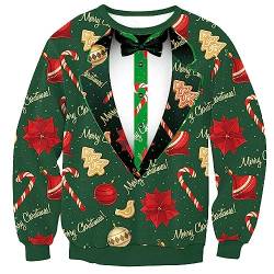 Weihnachten Herren 3D Gedruckt Grafik Pullover Rundhals Langarm Lustige Christmas Sweatshirt Grün L von BesserBay