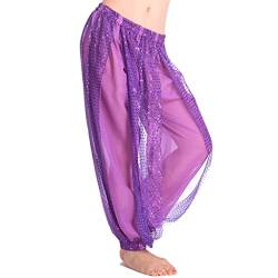 Best Dance Damen-Bauchtanz-Hose, glänzendes Kostüm, Pluderhose und Haremshose Gr. Einheitsgröße, violett von Best Dance