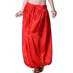 Best Dance Damen Bauchtanz Satin Haremshose Tanzen Tribal Tänzerin Kostüm Yoga Bloomers Hose, rot, One size von Best Dance