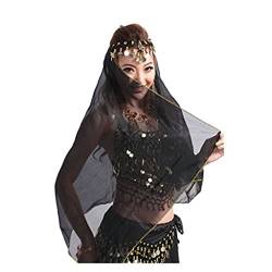 Best Dance Damen-Stirnband für Bauchtanz mit Gesichtsschleier, Kopfbedeckung aus Chiffon mit Münzen, Schwarz von Best Dance