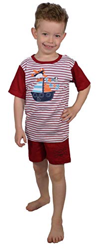 Best Deal Market Jungen Knaben Pyjama Pirat rot-Weiss Gr. 92-98 Schlafanzug Shorty Kurz 100% Baumwolle atmungsaktiv Spieldress Freizeit Kleidung von Best Deal Market