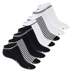 8 Paar modische Damen Mädchen Motiv Sneaker Socken Füßlinge Baumwolle (39-42, Schwarz Weiß Mix) von BestSale247