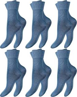 BestSale247 6 Paar Damen Diabetiker Socken mit Komfortbund ohne Gummi & ohne Naht gekämmte Bio-Baumwollle (Jeansblau, 35-38) von BestSale247
