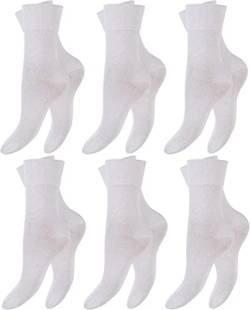 BestSale247 6 Paar Damen Diabetiker Socken mit Komfortbund ohne Gummi & ohne Naht gekämmte Bio-Baumwollle (Weiß, 35-38) von BestSale247