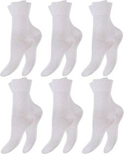 BestSale247 6 Paar Damen Diabetiker Socken mit Komfortbund ohne Gummi & ohne Naht gekämmte Bio-Baumwollle (Weiß, 39-42) von BestSale247
