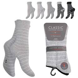 BestSale247 Damen Mädchen 10 Paar Socken mit Komfortbund aus Baumwolle (Ringel-Grau-Schwarz / 10 Paar, 39-42) von BestSale247