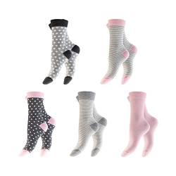 BestSale247 Damen Mädchen Baumwolle Socken (10 Paar) mit Komfortbund - Strümpfe Punkte Streifen. (Rosa Grau, 35-38) von BestSale247