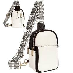 Bestash Bauchtasche Damen Crossbody Bag Damen Breiter Gurt Leder Umhängetasche Damen Stylisch für Outdoorsport/Reisen/Einkaufen（Weiß mit dunklem Kamel） von Bestash