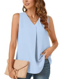 Bestbee Damen Casual Tank Tops 2024 Sommer Dressy Chiffon Blusen V Hals ärmellose Tunika Tops Büro Niedlich Arbeit Shirts, M, Hellblau von Bestbee