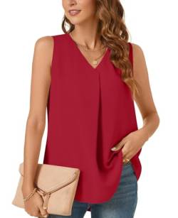 Bestbee Damen Casual Tank Tops Plus Size Büro Niedlich Arbeit Shirts 2024 Sommer Dressy Chiffon Blusen V Hals ärmellose Tunika Tops, 3XL, Rot von Bestbee