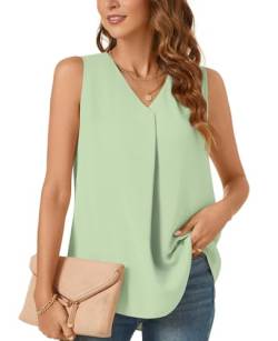 Bestbee Damen Casual Tank Tops Plus Size Büro Niedlich Arbeit Shirts 2024 Sommer Dressy Chiffon Blusen V Hals ärmellose Tunika Tops, XL, Matcha Farbe von Bestbee