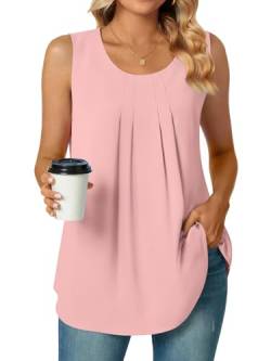 Bestbee Damen Plus Größe Sommer Dressy Chiffon Blusen Rundhalsausschnitt ärmellose Tunika Tops Büro niedlich Arbeit Shirts Casual Tank Tops, 3XL, Rosa von Bestbee