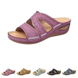 Blisscomfy Sandalen mit Fußgewölbeunterstützung, breite Zehenbox, offene Zehenpartie, Keilsandalen mit Fußgewölbeunterstützung für Damen, dämpfende Sohle, violett, 36 EU von Bestciety