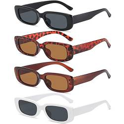 4 Stück Retro Brille, Sonnenbrille Rechteckig, Mode Sonnenbrille für Reise, Retro Sonnenbrillen, Sonnenbrille mit Kleinem Rahmen, Quadrat Sonnenbrille, mit Brillentasche, für Damen, Herren, 4 Stile von Bestevery