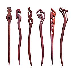 6 Stück Haarstäbchen aus Holz, Vintage Chinesische Haarnadel, Holz Haarspangen, Chinesischer Stil Haarstäbchen, Frauen Haarstäbchen, für Damen und Mädchen (Rot) von Bestevery