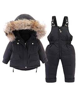 Bestgift Baby Jungen Mädchen Schneeanzug Daunenjacke Kleinkind Winter Outfit Sets Gr. 1-2 Jahre, Schwarz von Bestgift