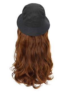 Bestgift Damen mit Perücke Kunsthaarkörper Lange Haar Modische Mütze Schwarze Kappe + hellbraunes Haar ungefähr 55cm von Bestgift