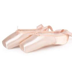 Bestgift Erwachsene Satin Ballettschuhe für große Kinder und Damen rosa Ballerinas Tanzschuhe mit genähtem Band, Gummikappe, beige, 43 EU von Bestgift