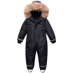 Bestgift Kinder Schneeanzug Winter Overall Kapuze Footie Strampler Outwear Mantel, Schwarz , 6-7 Jahre von Bestgift