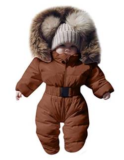 Bestgift Unisex Baby Säugling Kleinkind Winter Schneeanzüge Strampler mit Kapuze Overall Jacke Gr. 12-18 Monate, braun von Bestgift