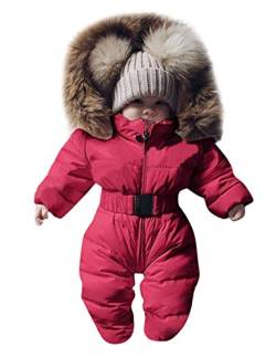 Bestgift Unisex Baby Säugling Kleinkind Winter Schneeanzüge Strampler mit Kapuze Overall Jacke Gr. 3-6 Monate, rot von Bestgift